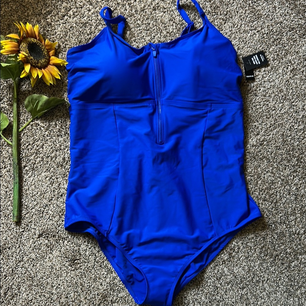 NWT Torrid Vibrant Blue Zippered One Piece Swimsuit